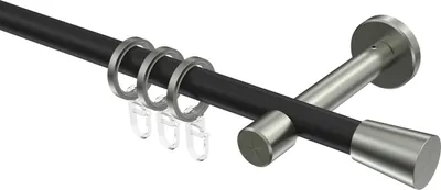 Produktbild von Interdeco Gardinenstange / Vorhangstange Schwarz / Edelstahl-Optik, Typ Sinux Carelli (Konus), 16 mm Ø 1-läufig, 220 cm