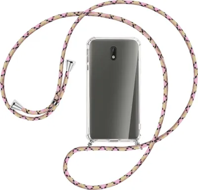 Produktbild von Handykette Backcover-Schutzhülle mit Band (Metall silberfarben) für Nokia 3 - rosa Karo