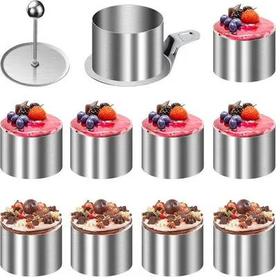 Obrázok produktu pre Sada okrúhlych foriem na dezerty s priemerom 8 cm – nerezové krúžky s váhou a vekom na mousse a torty