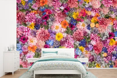 Produktbild von MuchoWow® Fototapete für Wohnzimmer oder Schlafzimmer Wandtapete Vinyl Motivtapete Blumen - Farben - Collage - 390x260 cm - Papiertapete