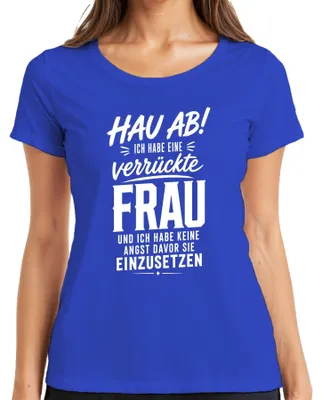 Immagine prodotto di Maglietta da donna, blu, taglia XXL, con la scritta: "Hau! Ho una moglie pazza. Divertente. Ironico."