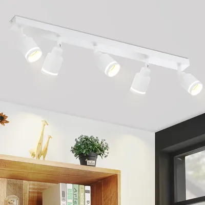 Zdjęcie produktu dla ZMH LED lampa sufitowa 5 płomieni biała vintage regulowana GU10 obrotowa jadalnia reflektory sufitowe do pokoju dziecięcego przemysłowe bez żarówek