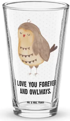 Produktbild von Mr. & Mrs. Panda Trinkglas Eule Zufrieden - Transparent - Geschenk, Cocktailglas, Tumbler, Liebesspruch, Glas, Owl, Bierglas, Longdrinkglas, Wortspiel, Müde, Romantisch