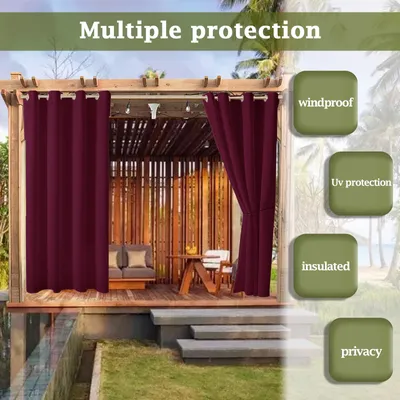 Produktbild von 6 Stück Outdoor Vorhänge Gartenlauben Pavillon Balkon-Blickdicht Vorhänge Gardinen Verdunkelungsvorhänge mit Ösen, Vorhang Wasserdicht Mehltau beständig UVschutz (132*275cm, Rot)