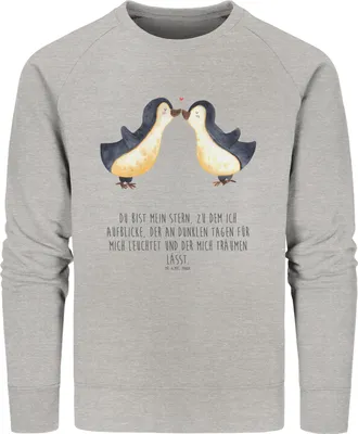 Produktbild von Mr. & Mrs. Panda Bio Baumwoll Pullover Pinguin Liebe Größe XL - Heather Grey - Geschenk, Freundin, Love, Hochzeitstag, Sweater, Verlobung, Vertraut, Pulli, Sweatshirt