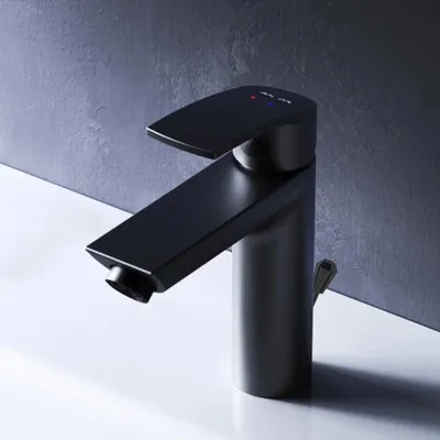 Produktbild von AM.PM Badarmatur mit Pop-Up Ablaufventil für Waschbecken Wasserhahn Bad Schwarz Waschtischarmatur mit Ablaufgarnitur Ventil Ablauf