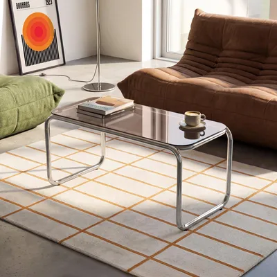 Produktbild von Couchtisch Retro 90cm Sicherheitsglas Braun und Chromgestell AMAYA