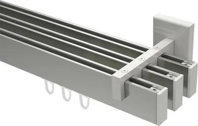 Produktbild von Interdeco Innenlaufstange / Gardinenstange mit Innenlauf Edelstahl-Optik / Weiß, Typ Smartline Paxo (Kappe), 14x35 mm 3-läufig, 540 cm