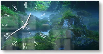 Produktbild von DEQORI Glasuhr 60x30 cm Römisch 'Wasserquelle im Wald' Wanduhr Glas Uhr Design leise