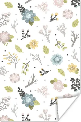 Produktbild von MuchoWow® Poster Muster - Blumen - Zweige 120x180 cm - Kunstposter
