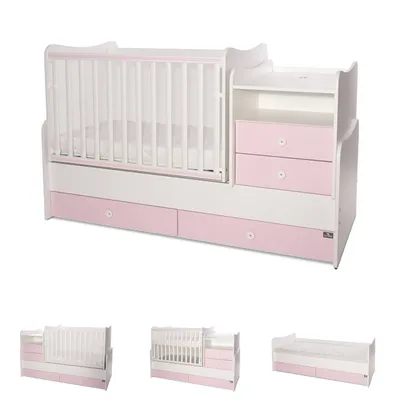 Produktbild von Lorelli Baby- Jugendbett Combo umbaubar 2 Kinder gleichzeitig Schaukelfunktion pink
