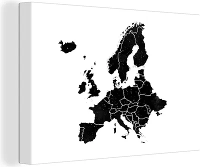 Obrázok produktu pre OneMillionCanvasses® - Výtlačky na plátne - 140x90 cm, mapa Európy v čiernej akvarelovej farbe - čiernobiela, nástenná dekorácia