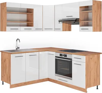 Produktbild von Eckküche Vicco Fame-Line Weiß Hochglanz/Goldkraft Eiche 190 x 60 cm , AP Eiche, Model 42703