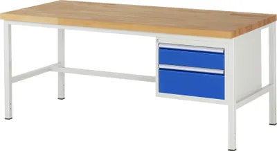 Produktbild von Werkbank mit 2 Schubladen - Teilauszug - 150:1 / 210:1 - 840 x 2.000 x 900 mm (HxBxT) - Traglast 1.250 kg - Buche