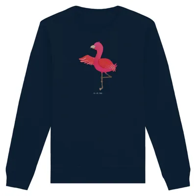 Produktbild von Mr. & Mrs. Panda Baumwoll Pullover Flamingo Yoga Größe XL - French Navy - Geschenk, Sweater, Namaste, Nachhaltiger, Vogel, Yogi, Baum, Urlaub, Sweatshirt, Achtsamkeit