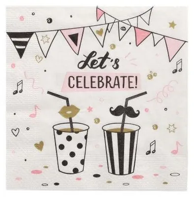 Produktbild von 300 Papstar Servietten, 3-lagig 1/4-Falz 33 cm x 33 cm Let\'s Celebrate 89219