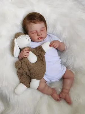 Zdjęcie produktu dla 48 cm, realistyczna, śpiąca lalka Reborn z ciałem z tkaniny/pełnym winylowym ciałem, już pomalowana z widocznymi żyłami i ręcznie wiązanymi włosami.