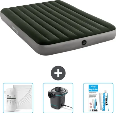Produktbild von Intex Luftbett – 2 Personen – 152 x 203 x 25 cm – Grün – im Lieferumfang enthalten Spannbettuch - Pumpe en Reperaturset