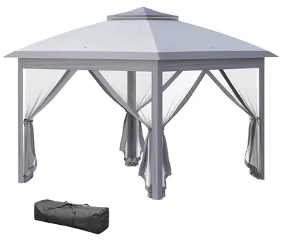 Produktbild von Faltpavillon 3x3 Gartenpavillon Metall Stoffplane Netzvorhänge Grau Metall