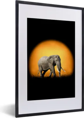 Produktbild von MuchoWow® MuchoWow® Gerahmtes Poster Elefant - Sonne - Orange 40x60 cm - Poster mit zchwarzem Bilderrahmen - Poster in Rahmen