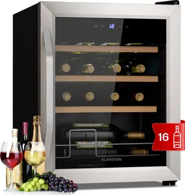 Image de Klarstein Cave a Vin, Réfrigérateur à Vin avec Porte en Verre, Cave à Vin de Vieillissement, Zone Unique, Prosecco, Bière, Ecran Tactile, Réfrigérateur Bar, Frigo, Protection UV, 5-18°C, 16 Bouteilles