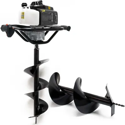 Produktbild von Wiltec Set Benzin Erdlochbohrer mit 250, 300 mm Bohrschnecke, 2,2 kW 3 PS 63,3ccm Pfahlbohrer Pflanzenbohrer