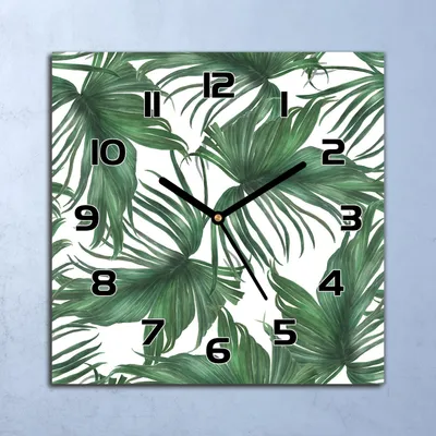Produktbild von Wanduhr Echt-Glas-Küchenuhr Gemälde Palmblätter Quarz 30x30 Deko Bilder