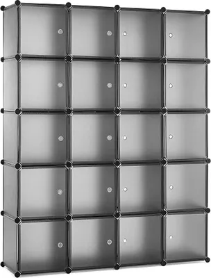 Image de Meerveil Armoire à vêtements en plastique Étagère enfichable DIY Armoire modulaire Système d'étagères avec 2 tringles à vêtements (gris semi-transparent, 20 cubes)