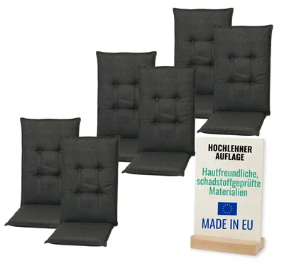 Zdjęcie produktu dla Pillows24 – 6 poduszek na krzesła ogrodowe z wypełnieniem z pianki o grubości 6 cm do mebli ogrodowych [120 x 50 cm] – poduszki do siedzenia na zewnątrz – szare