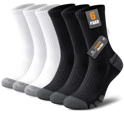 Immagine prodotto di Calzini da uomo e da donna, 6 paia, in cotone, imbottiti, traspiranti, antiscivolo, taglia 37-42, colore nero e bianco