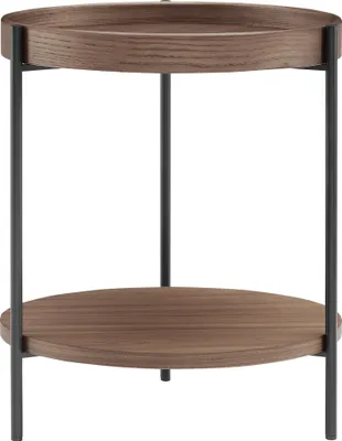 Produktbild von SalesFever Beistelltisch Ø 44 cm | rund | mit 2 Ablageflächen | MDF mit Eschenholzfurnier | Metallgestell | B 44 x T 44 x H 49 cm | Walnuss – Schwarz