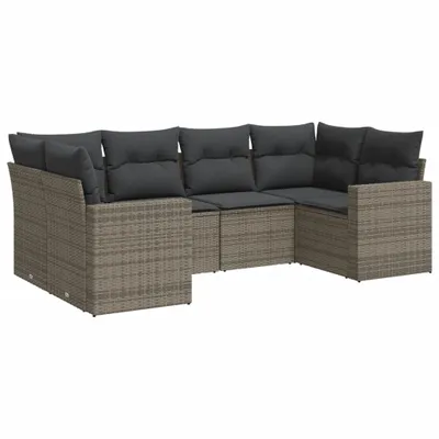 Produktbild von 6-tlg. Garten-Sofagarnitur mit Kissen Grau Poly Rattan
