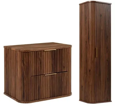 Obrázek produktu pro Sada nábytku do koupelny, skládající se z umyvadlové desky a vysoké skříňky, ořechové dřevo, rozměry 60 x 52 x 42 cm