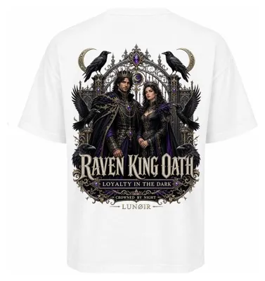 Produktbild von Damen Oversize T-Shirt Weiß XL – Bedrucktes Shirt mit Raben Motiv aus Baumwolle – LUNØIR ©