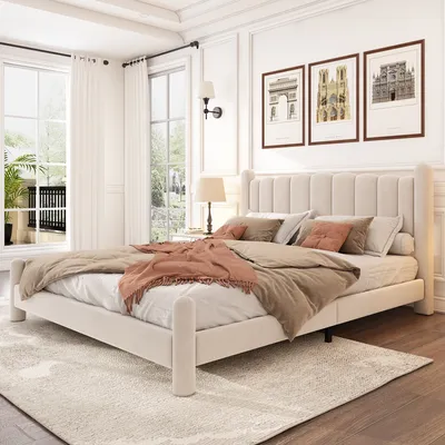 Produktbild von Polsterbett mit Lattenrost und gepolstertem Kopfteil, 160x200 cm, Doppelbett, Samt
