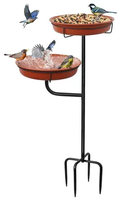 Produktbild von Vogeltränke Vogelbad Stehend Braun mit 2 Schalen für Garten Wildvögel