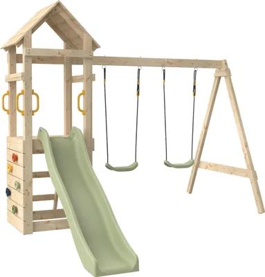Produktbild von Spielanlage mit Rutsche und Kletterwand GESSETTE Braun H210cm