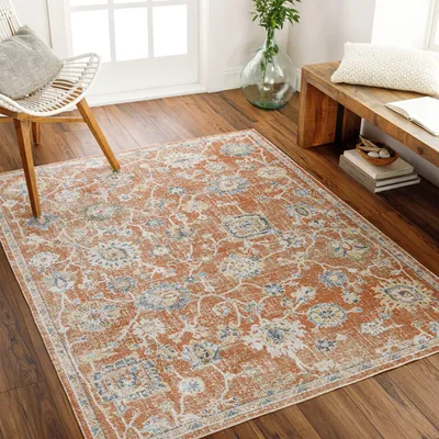 Vintage-Teppich 160x213 cm, Polyester, Braun/Creme/Blau