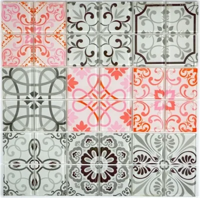 Produktbild von Retro Vintage Mosaikfliese Transluzent grau rot Glasmosaik Crystal FRANCE MOS68-Retro-F