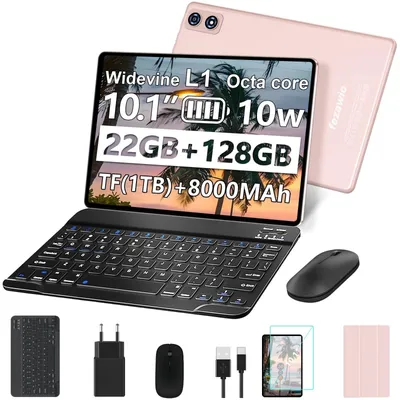 Image de Tablette Android de 10 pouces, batterie 8000 mAh, 128 Go de stockage, avec clavier et souris, couleur or rose clair