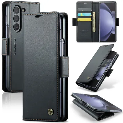 Immagine prodotto di Custodia per Samsung Galaxy Z Fold 5, carta di blocco RFID, custodia in pelle avanzata con funzione di supporto Nero