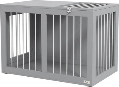 Produktbild von Hundekäfig Für Zuhause, Hundehütte, Haustierkäfig Für Mittelgroße Hunde, Hundebox Mit Türen, Hundehaus, Transportkäfig, Grau, 80 X 50 X 56,5 Cm