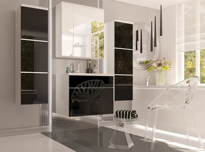 Image de Meubles de salle de bain MERAF – blanc / noir brillant + lavabo