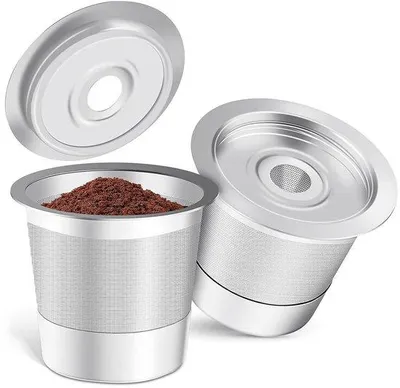 Zdjęcie produktu dla Dwie kapsułki wielokrotnego użytku z wkładem z kawą mieloną, do parzenia kawy, kapsułki Navulcups ze stali nierdzewnej, metalowe kapsułki.