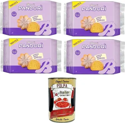 Produktbild von Bauli Pandori' Classico, weiche Pasta Pandoro, Spezialität des italienischen Gebäcks, traditionelle Pandoro-Art 4x 150gr + Italian Gourmet polpa 400g
