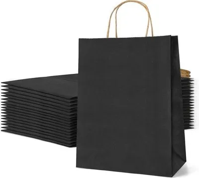 Produktbild von Famanu Geschenktüten mit Handgriffen - 18 Stück, schwarz kraftpapier, 23 x 12 x 30 cm