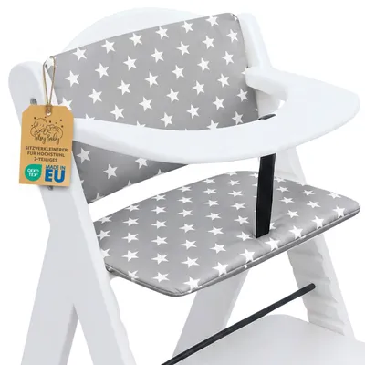 Produktbild von Hochstuhl Sitzkissen Sitzverkleinerer 2-teilig Baby Sitzauflage Sterne und Grau