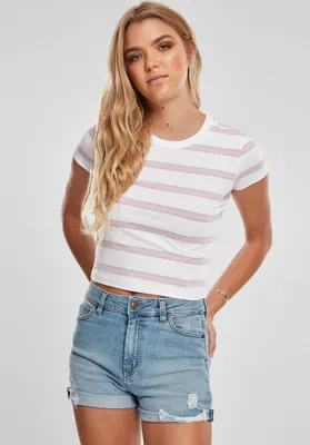 Immagine prodotto di Urban Classics - Donna Stripe Cropped Tee bianco/rosa - S