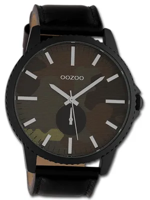 Imagen del producto de Reloj para hombre y mujer Oozoo, modelo D3UOC10334, con correa de cuero negra, movimiento de cuarzo y esfera analógica