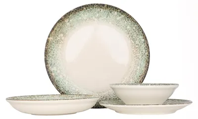 Produktbild von Kütahya Porselen Geschirrset (Medium)  - Rust Green - 24 teilig - 6 Personen - Porzellan